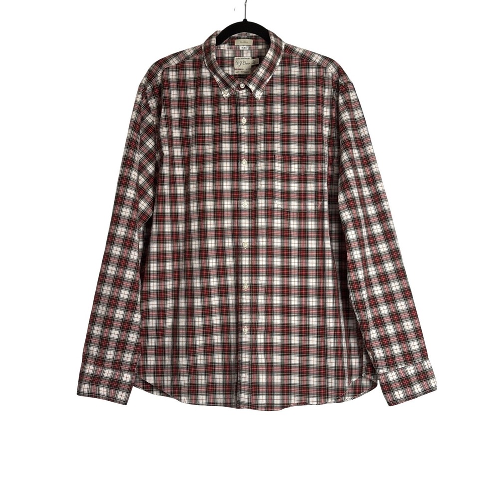 J.Crew Secret Wash Plaid Shirt Mens XL Classic Fit Red Black White Button Down